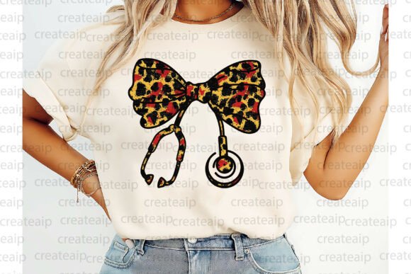 Leopard Print Stethoscope Bow Nurse PNG